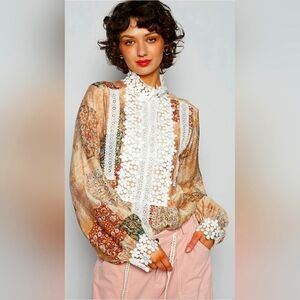 POL Floral Lace Patchwork Blouse Size Small